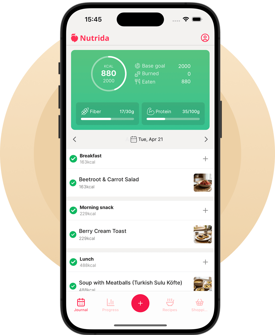 Nutrida app on iPhone
